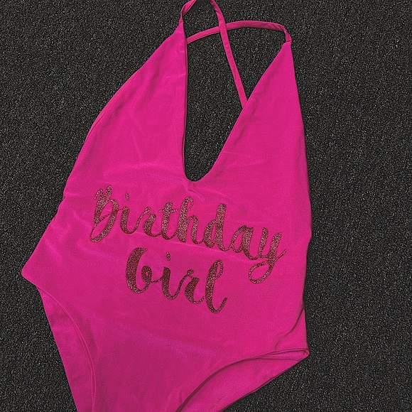 HOT PINK Birthday Girl Glitter Monokini - Picture 2 of 5